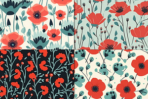 20 Seamless Poppy Flowers Patterns