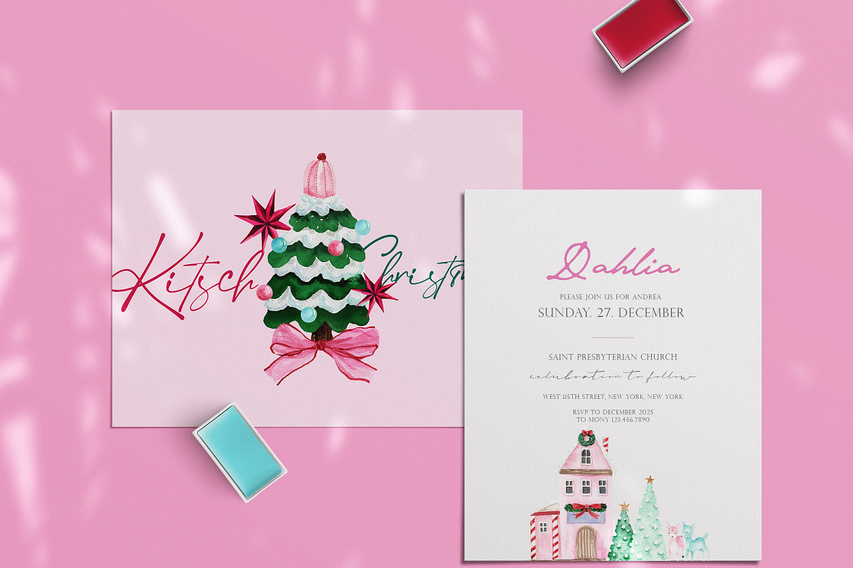 Watercolor Clipart-KITSCH Christmas, a Decorative Illustration by Beigetime (Photo 9 of 15)