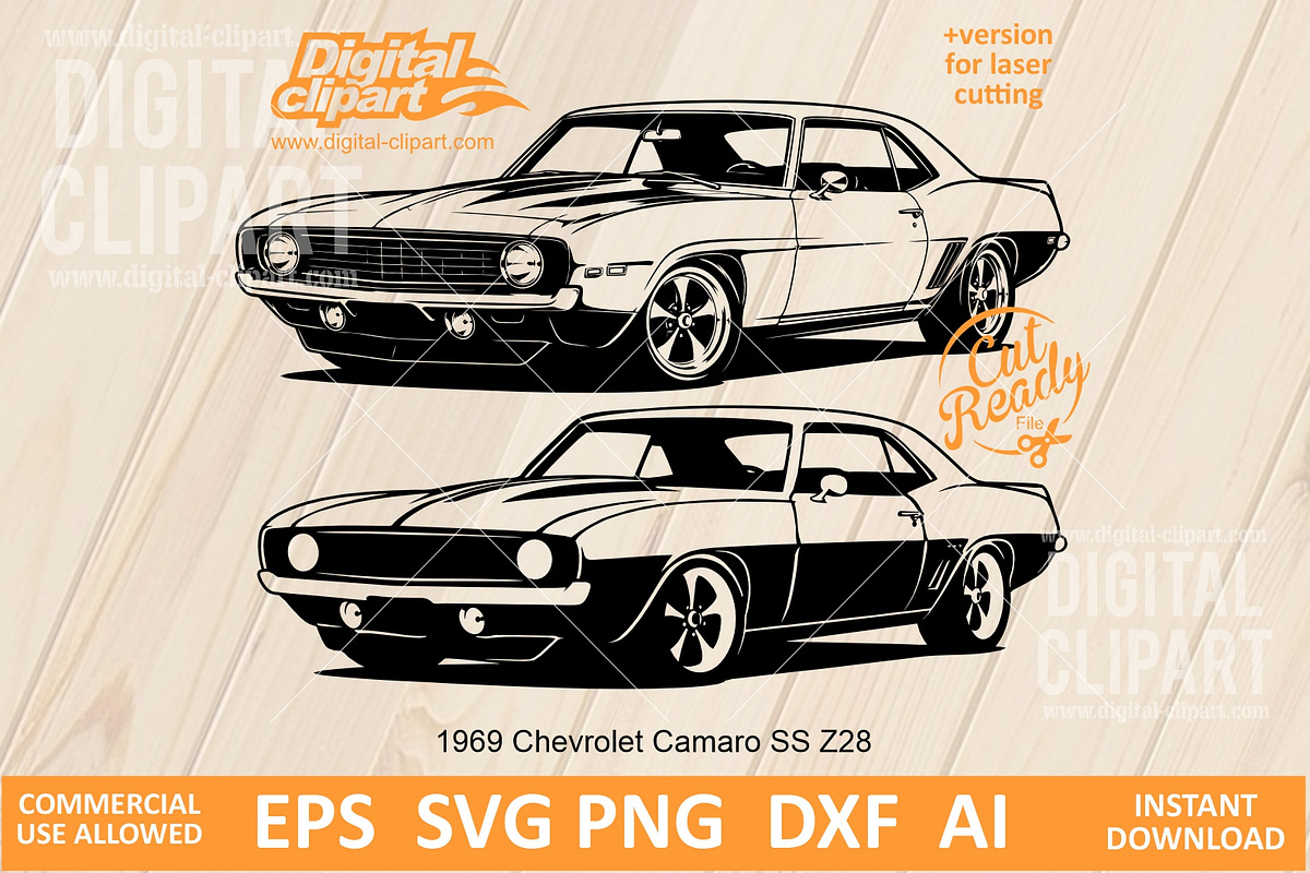 Camaro z28, Classic Muscle Car SVG, a Transportation Illustration by Digital-Clipart