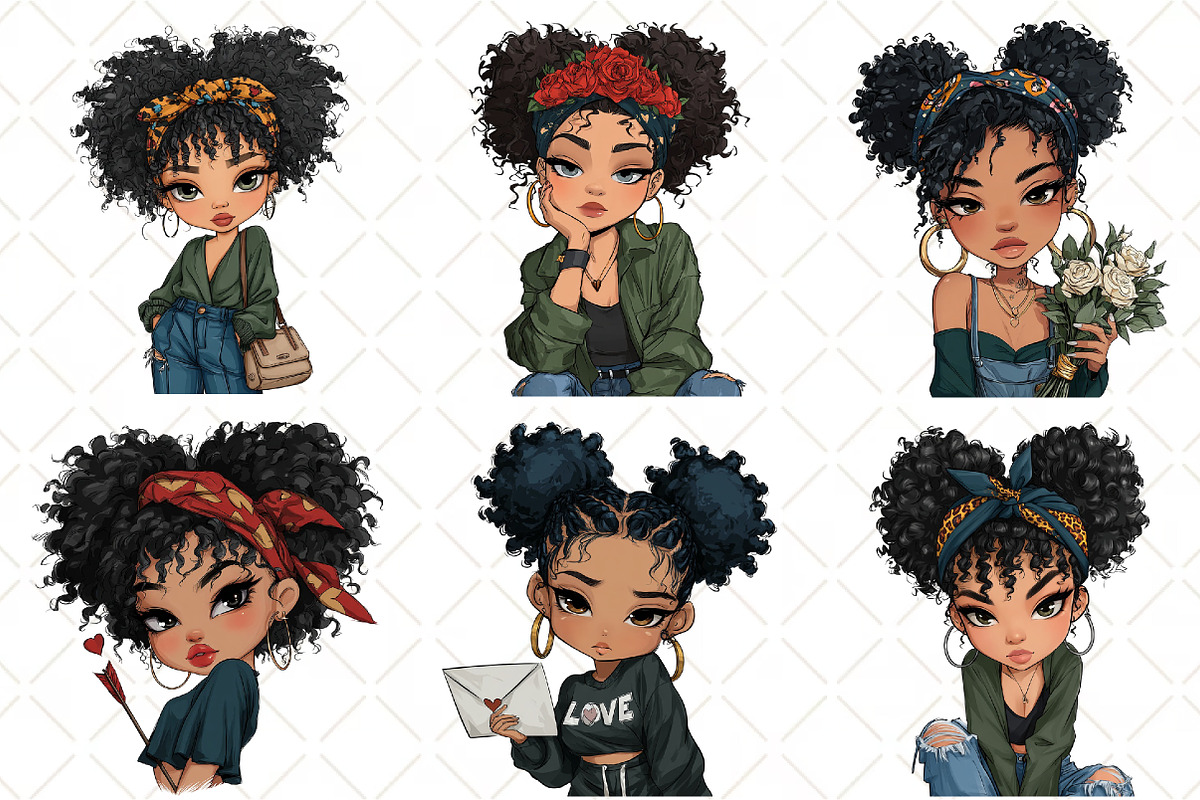 Valentine Holiday Black Girl Clipart, an Illustration by Black Bird Studio (Photo 6 of 6)