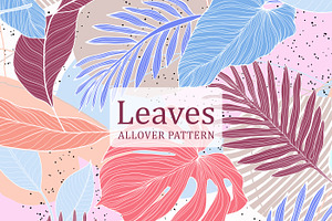 Modern Pastel Tropical Leaves Print, a Pattern Graphic by Gullenda