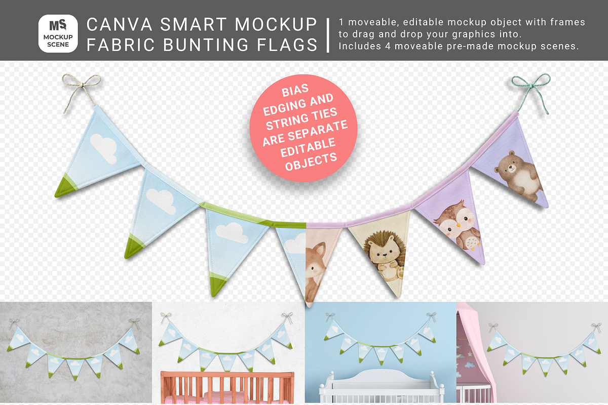 Fabric Bunting Canva Smart Mockup, a Household Mockup by Mockup Scene (Photo 1 of 10)