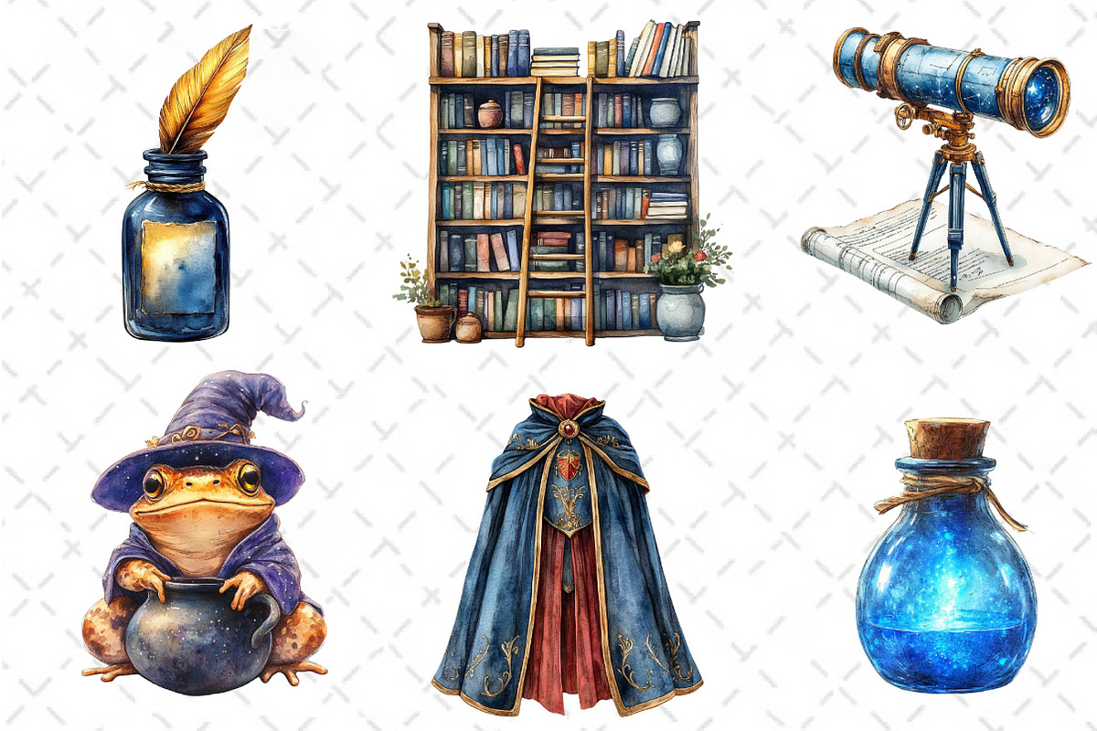 Watercolor Wizard School Clipart, an Illustration by Dream Creation (Photo 2 of 7)