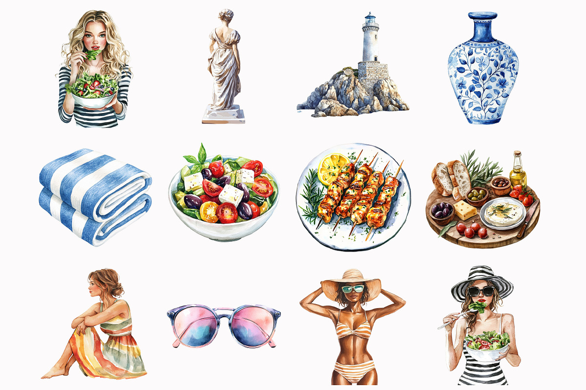 Watercolor Hello Santorini Clipart, an Illustration by Design Market (Photo 3 of 4)