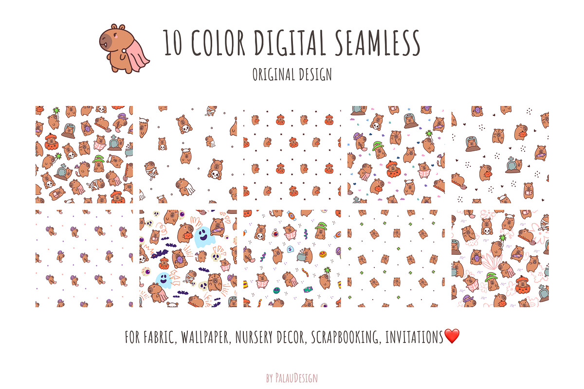 Capybara Halloween Patterns, a Pattern Graphic by Palau (Photo 6 of 9)