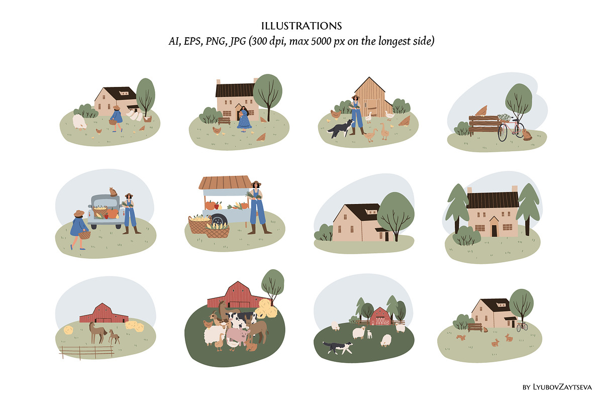 farm life clipart - ai, png, svg, an Animal Illustration by LyubovZaytseva (Photo 9 of 19)