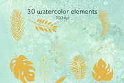 Green and gold leaves clipart, a Decorative Illustration by AnastasiaWatercolor (Thumbnail 4 of 6)