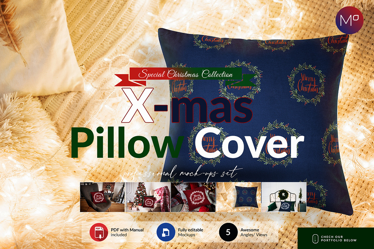 Christmas Pillow Cover Mock-ups Set, a Household Mockup by Apparel_Mockups (Photo 1 of 3)