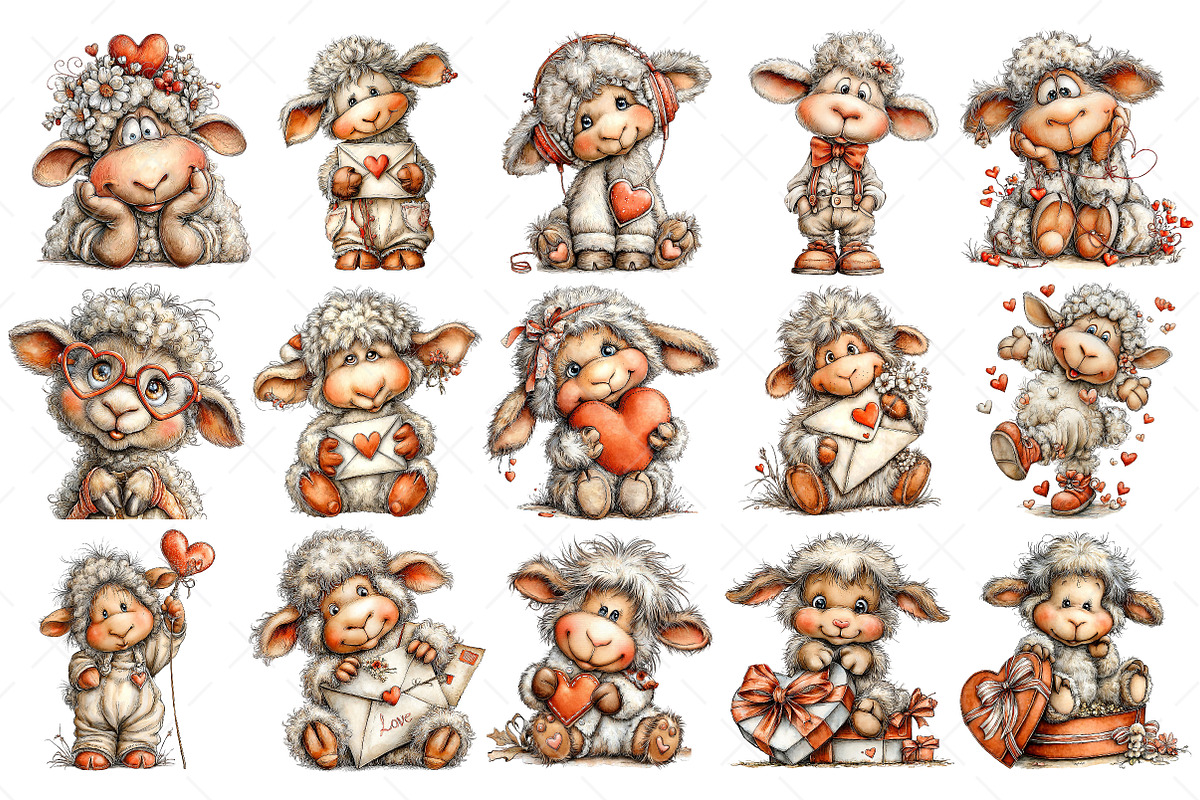 Funny Valentine Sheep Clipart, an Illustration by Craft Nest (Photo 11 of 11)