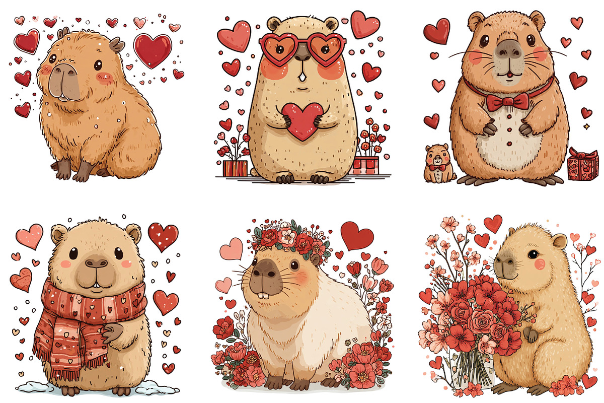 Watercolor Capybara Valentine Clipar, an Illustration by CraftArtStudio (Photo 4 of 6)