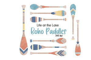 Boho Lake Paddles Clip Art Set