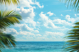 Bright summer beach day with serene ocean view and clear blue sky, a Nature Photo by AlyaAnd