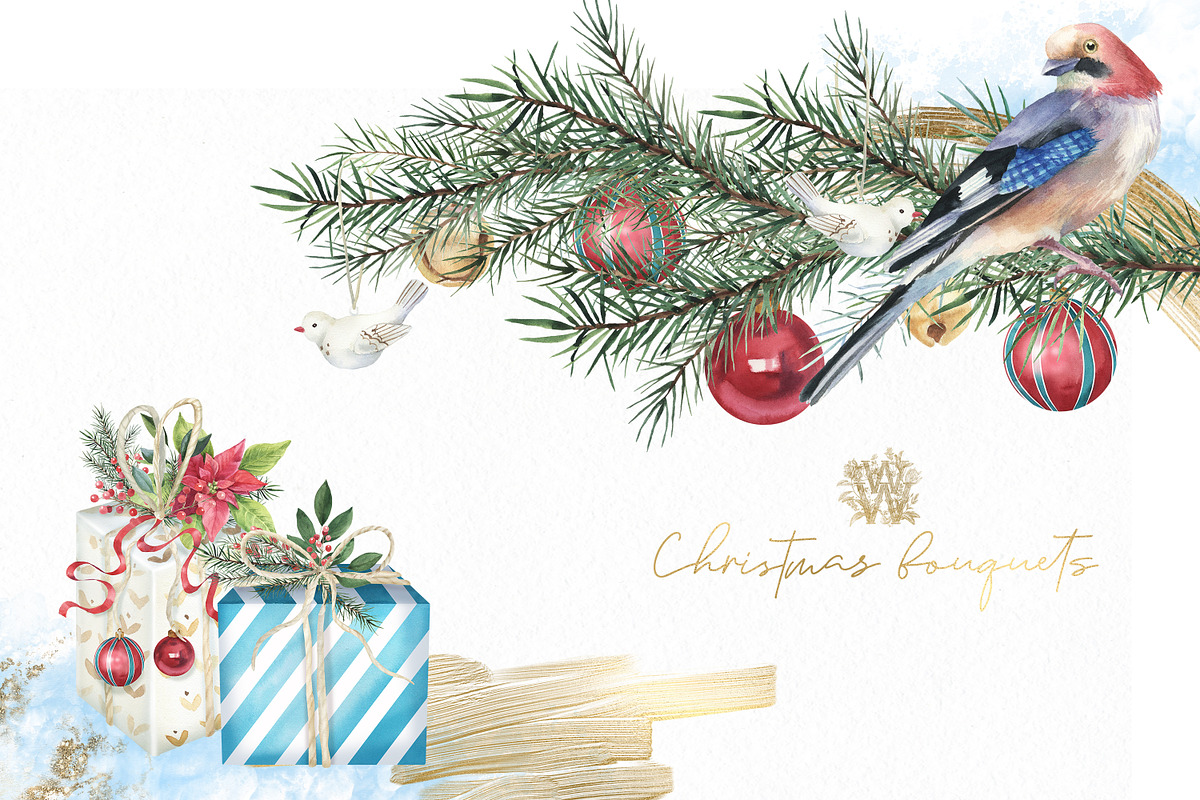 Watercolor Christmas clip art set, an Illustration by WonderWonder (Photo 20 of 21)