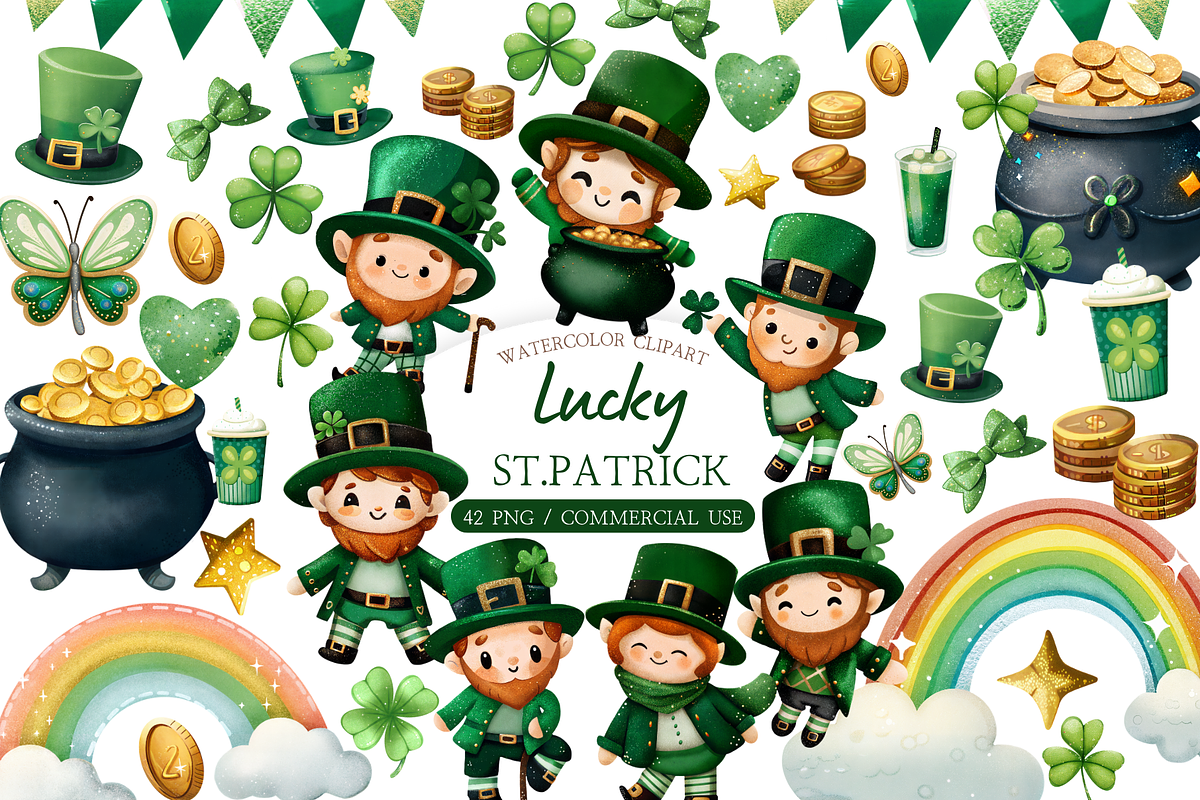 Watercolor St Patricks Day Clipart, an Illustration by MockupWizard (Photo 1 of 5)