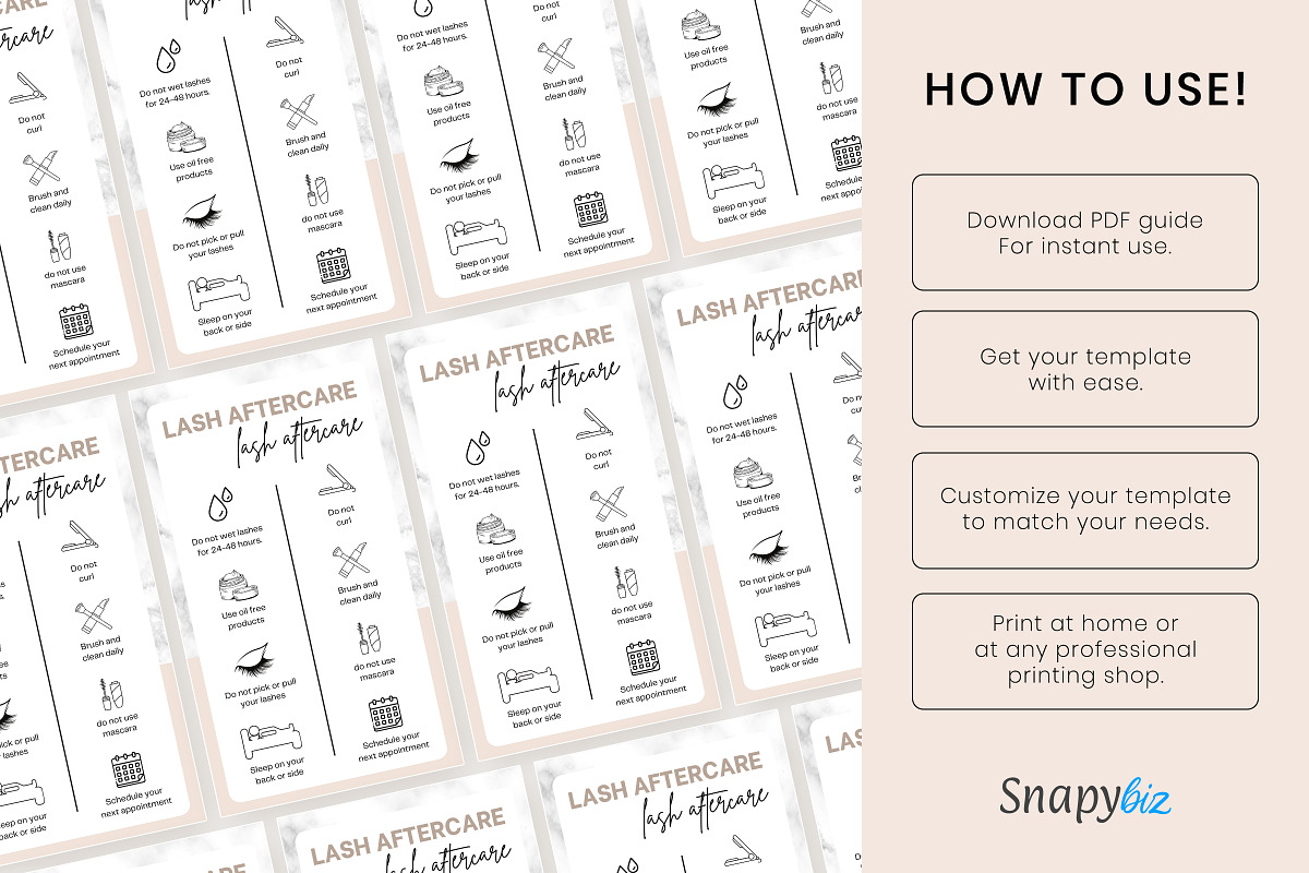Lash Extensions Care Card Template, a Design Template by Snapybiz (Photo 8 of 10)