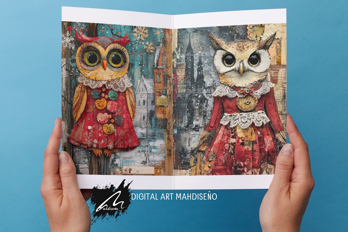 Cute Owl Xmas Junk Journal Pages, an Animal Illustration by Digital Art Mahdiseño (Photo 10 of 10)