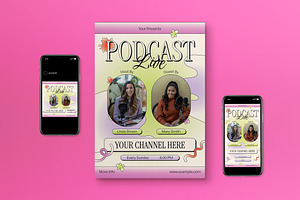 Pastel Y2K Podcast Live Flyer Set, a Flyer Template by graphicook