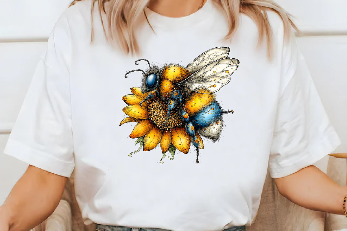 Whimsical Bee Sunflower Clipart, a Seasonal Illustration by Designworld (Photo 6 of 9)