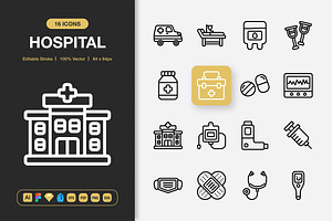 Hospital Icons, an Outline Icon by Spacepixel Creative