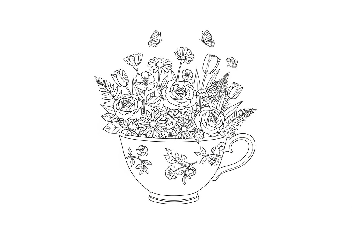 Floral Teacup Line Art Bundle, an Illustration by Gfx_Store (Photo 36 of 51)