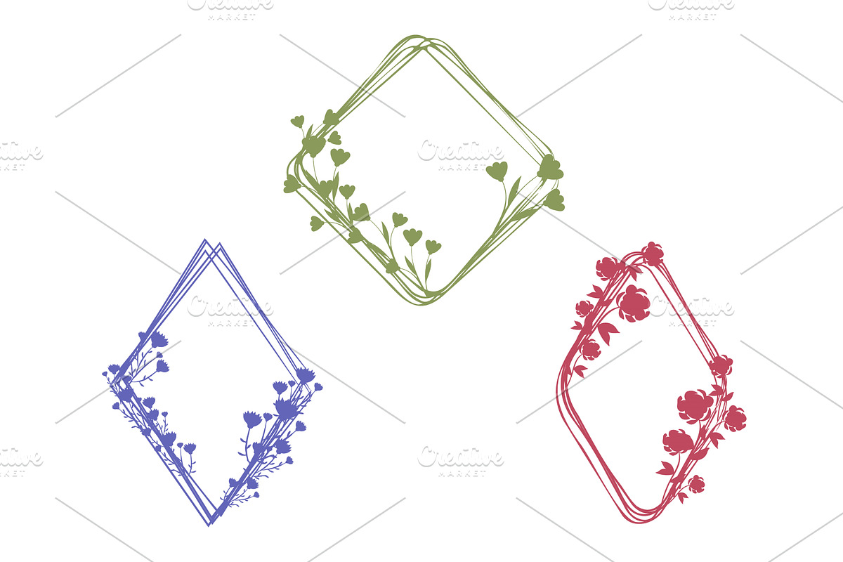 Elegant floral diamond frames in, an Object Illustration by okskukuruza