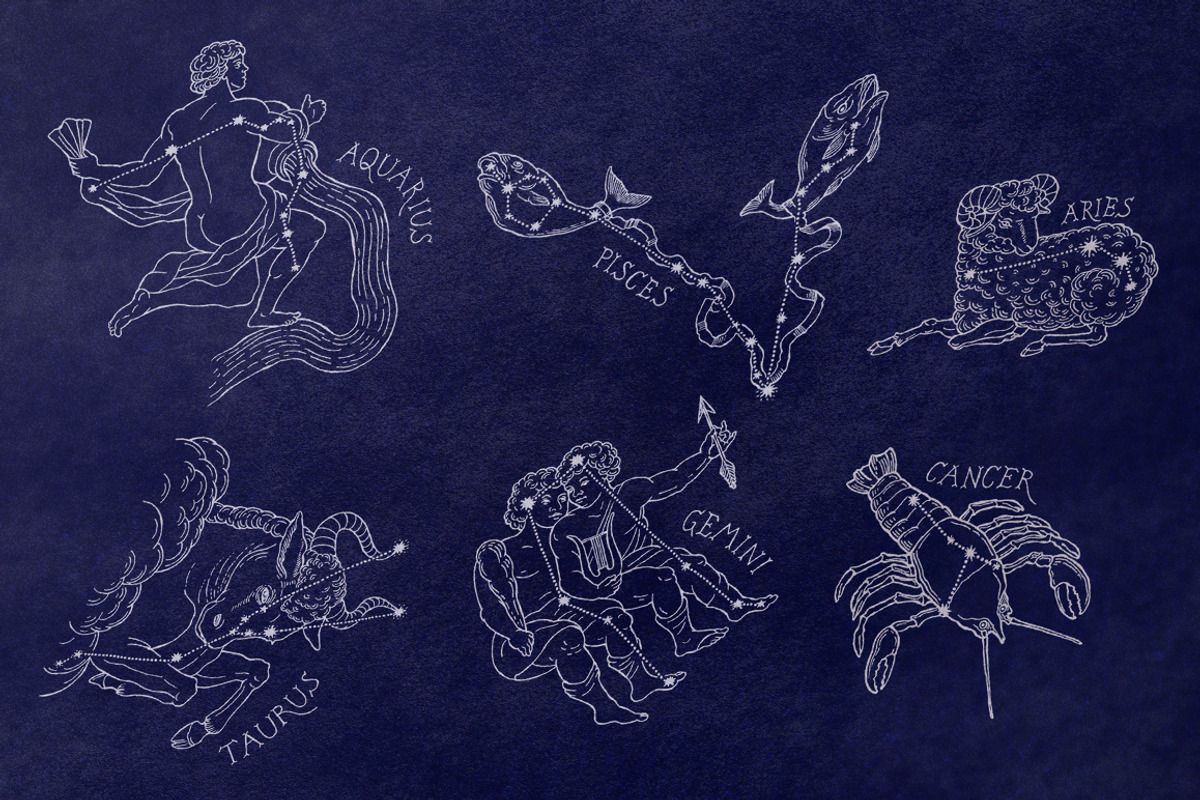 Zodiac Constellations set & Pattern, an Illustration by ZiziMarket (Photo 2 of 4)