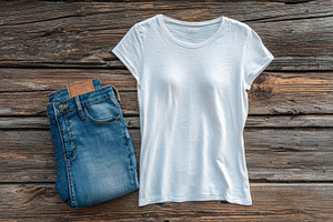 White T-shirt and Blue Jeans on Rust, a Photo by Pixeness Studio