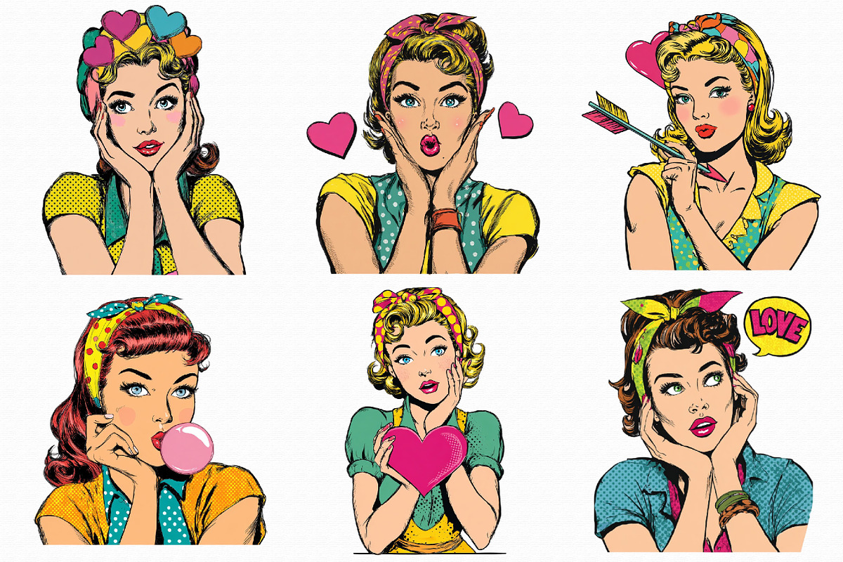 Valentine Pop-Art Girl Clipart, an Illustration by Libby Wishes (Photo 5 of 5)
