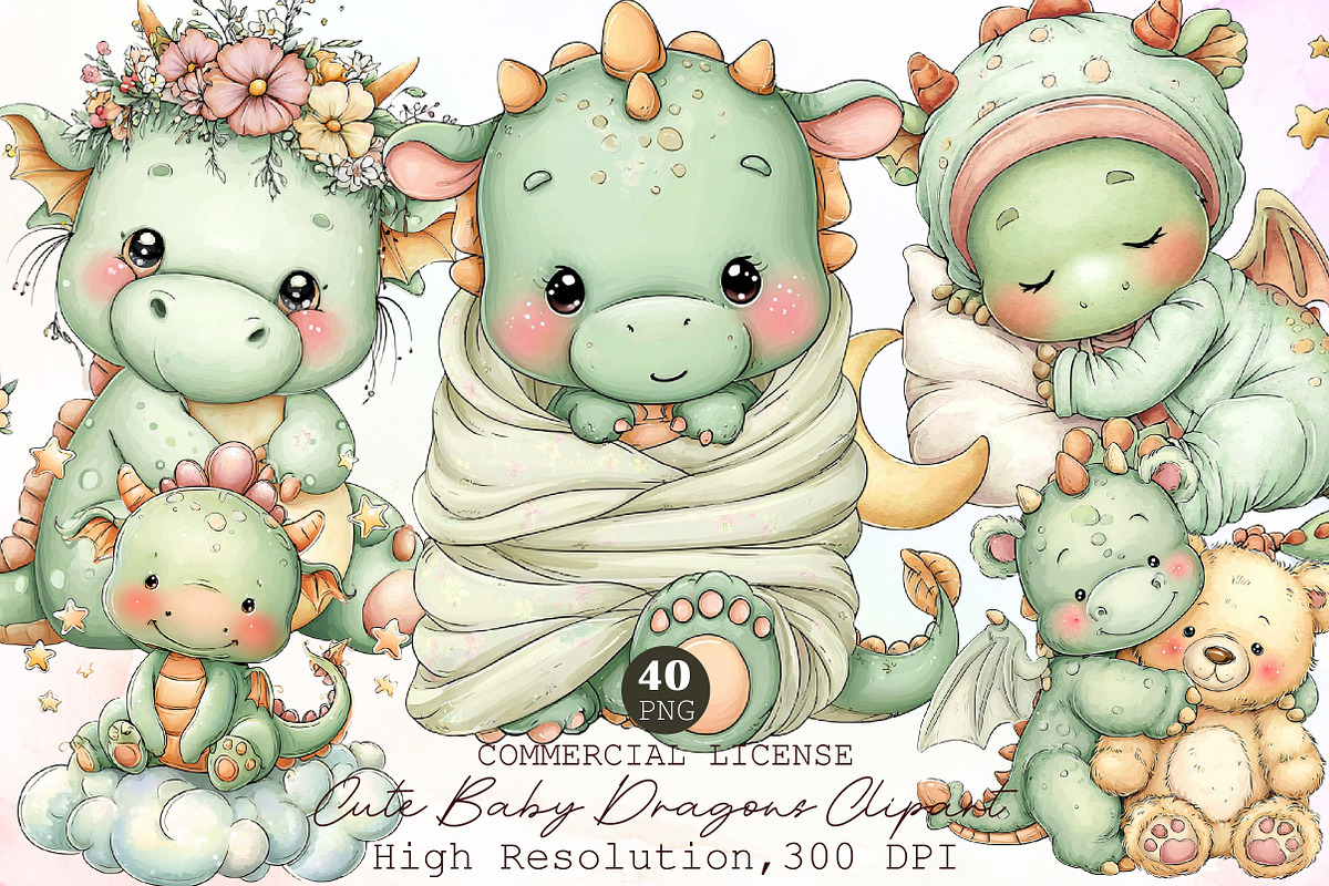 Cute Baby Dragons Clipart, an Illustration by Sublimation Artist (Photo 1 of 6)