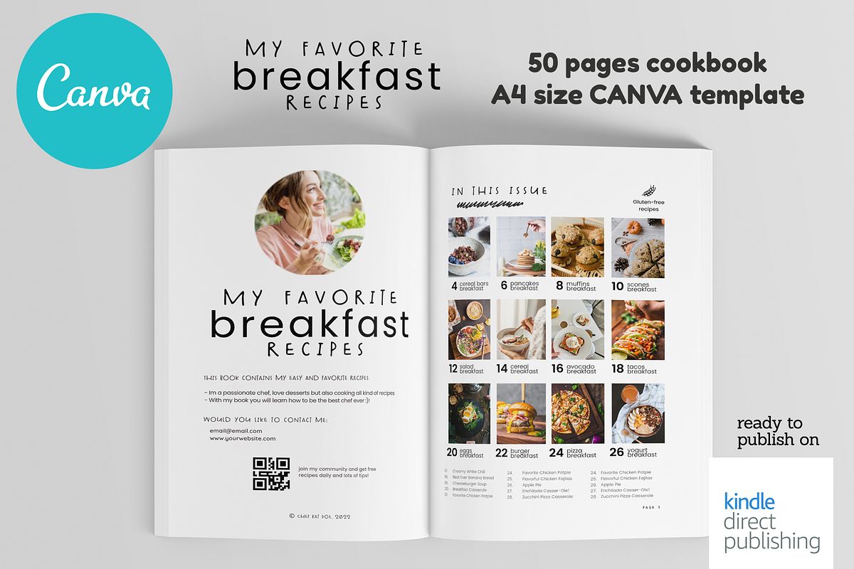 Canva Breakfast A4 Cookbook Template, a Magazine Template by DeLaGranSiete (Photo 2 of 10)