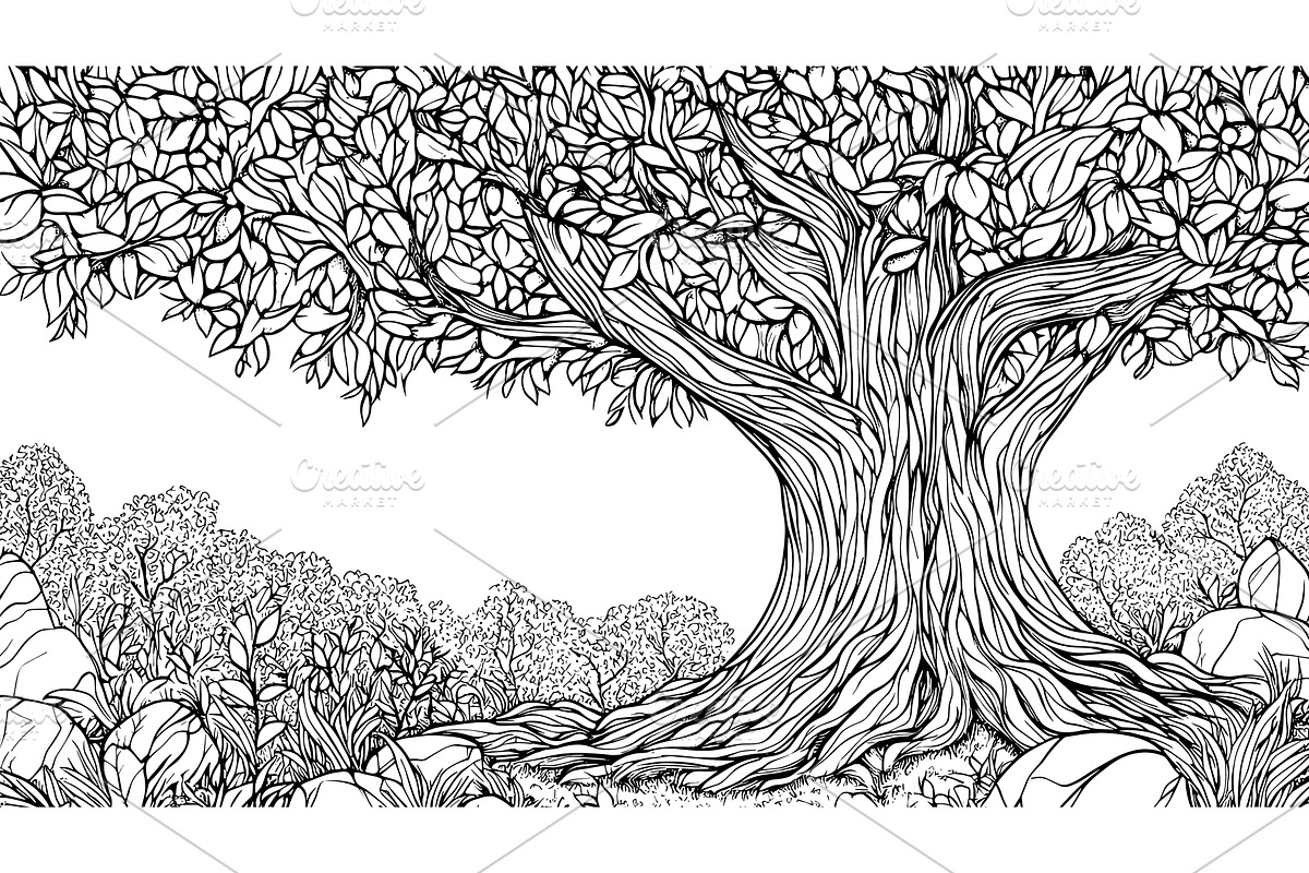 Black and white tree with a massive, an Object Illustration by Valerie Bodnar
