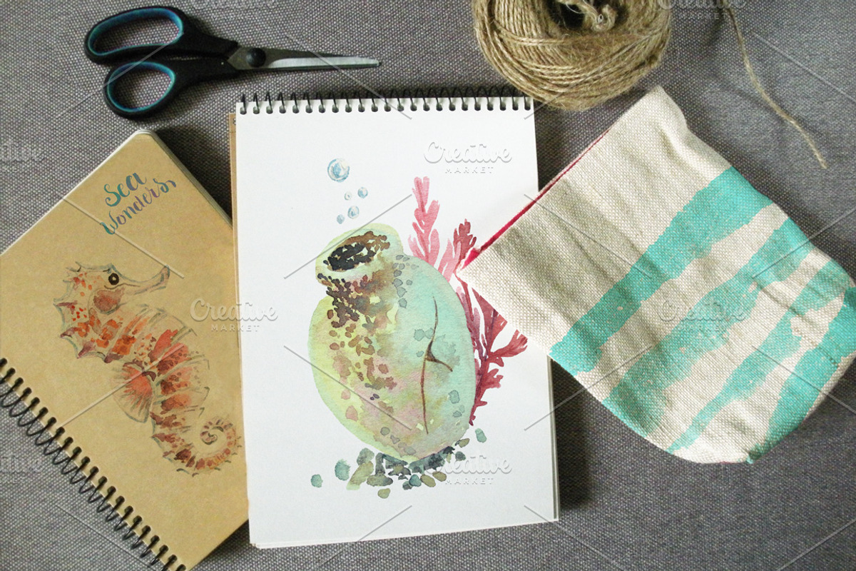 Diving watercolor set, a Texture Illustration by airdynamic (Photo 6 of 6)