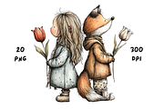 Whimsical Floral Girl & Fox Clipart, an Animal Illustration by GiraffeCreative (Thumbnail 3 of 20)
