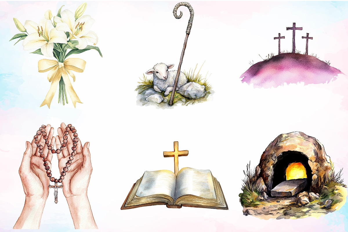 Watercolor Christian Easter Clipart, an Illustration by Canvas Craft (Photo 3 of 3)