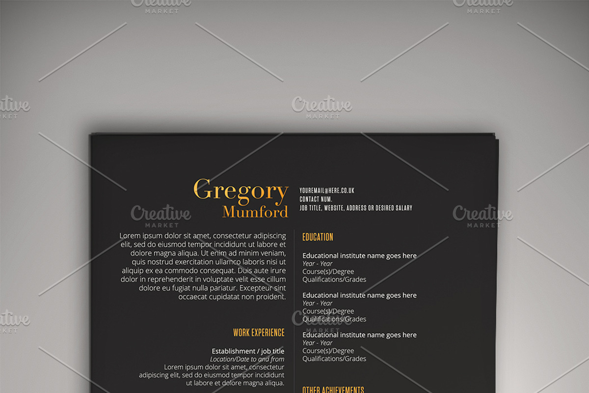 Noir and Blanc CV (DOC + PSD), a Resume Template by Valeur Design (Photo 1 of 4)