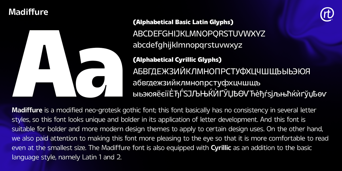 Madiffure Font Family, a Sans Serif Font by Ridtype Foundry (Photo 5 of 12)