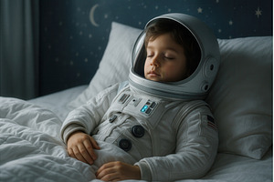 A young child wearing an astronaut, an Architecture Photo by Sergey Kotenev