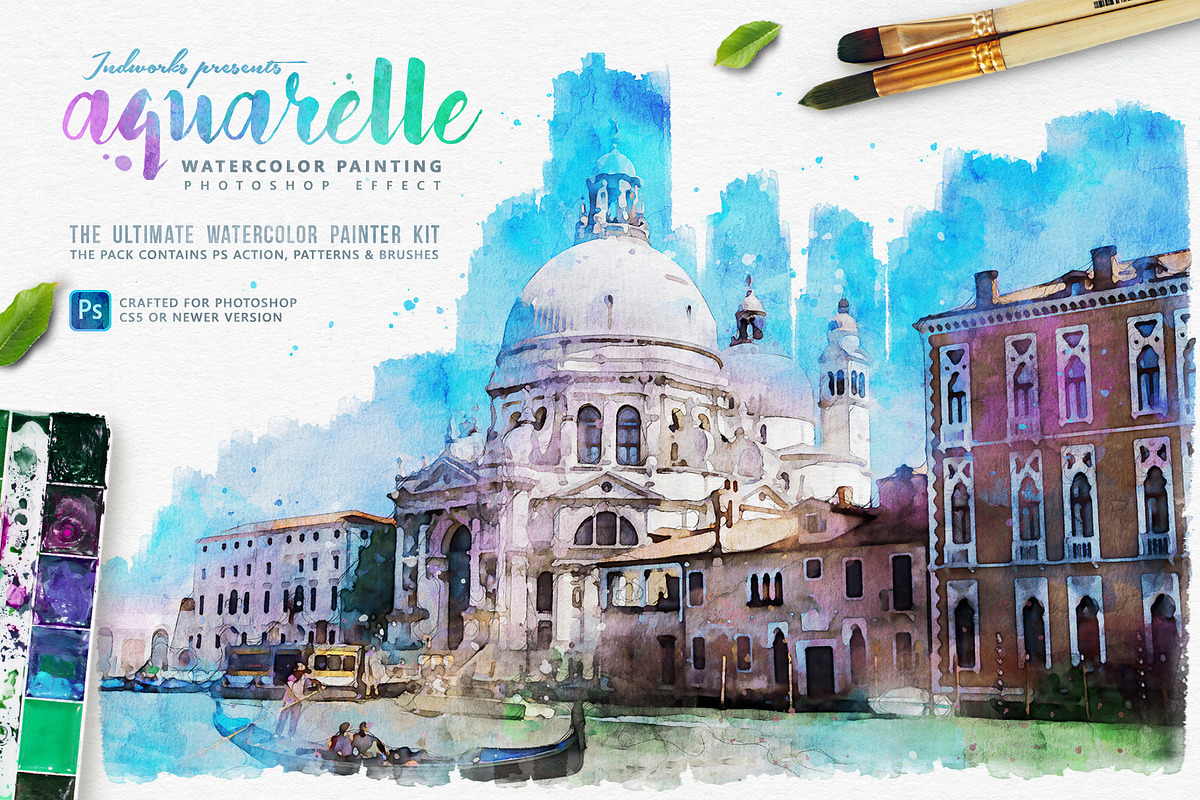 Aquarelle Watercolor PS Action, an Action Add-On by IndWorks Design (Photo 1 of 12)