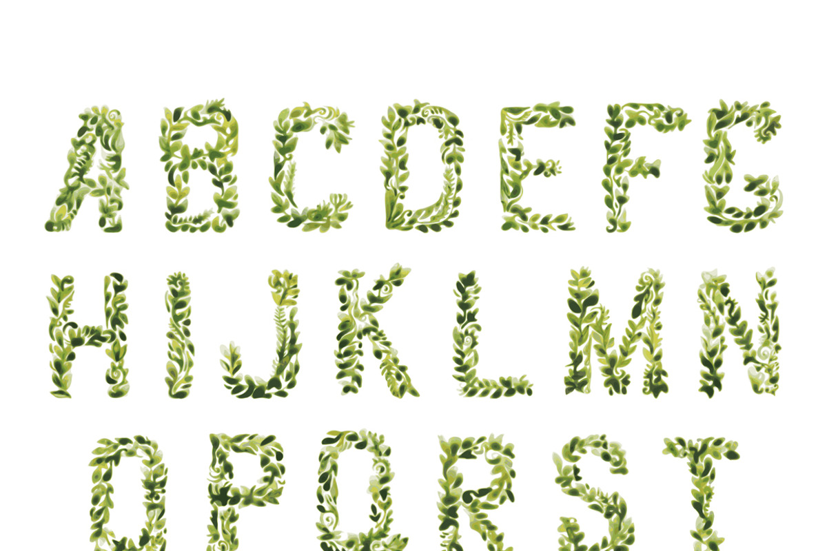 Foliage Watercolor Vector Font, an Illustration by KsanasK.Art (Photo 2 of 2)