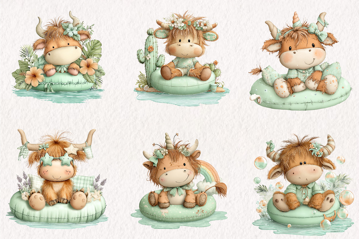Whimsical Pool Day Highland Cow, an Animal Illustration by CreationArt (Photo 4 of 7)