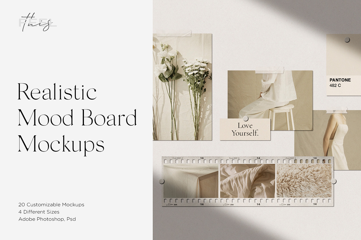 Realistic Mood Board Mockups PSD, a Packaging Mockup by Feel This (Photo 1 of 13)