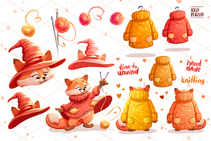 Fox Magic Knitter Clipart.