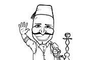 Turkish man with hookah waving hand, an Illustration by Funky corner (Thumbnail 2 of 2)