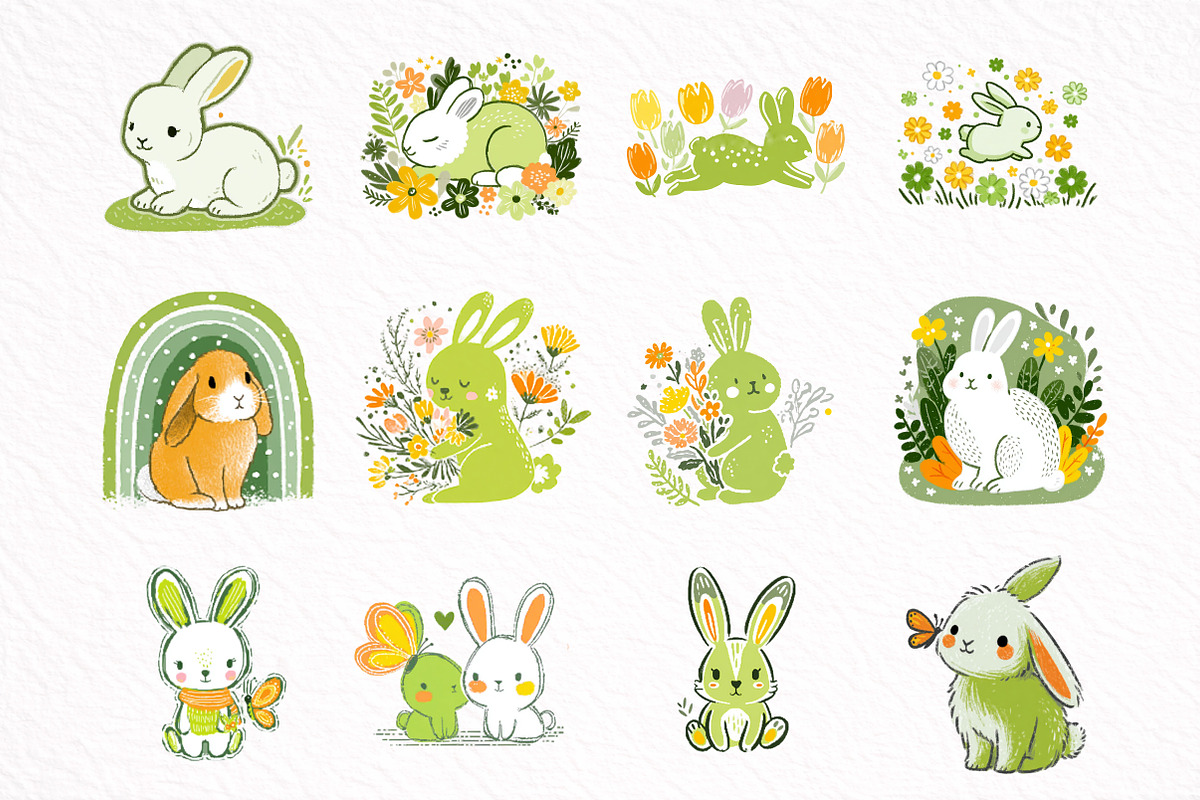 Spring Baby Bunny Clipart, an Illustration by DreamArtGraphic (Photo 4 of 8)