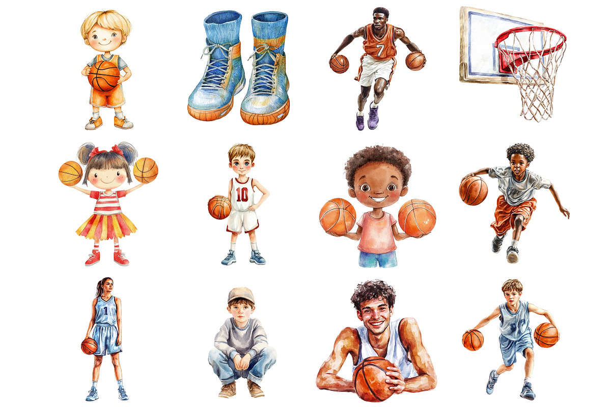 Watercolor Basketball Kids Clipart, a Seasonal Illustration by Design Market (Photo 4 of 5)