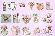 Watercolor Girly Spring Clipart, an Illustration by NadiaTheronArt (Thumbnail 2 of 5)