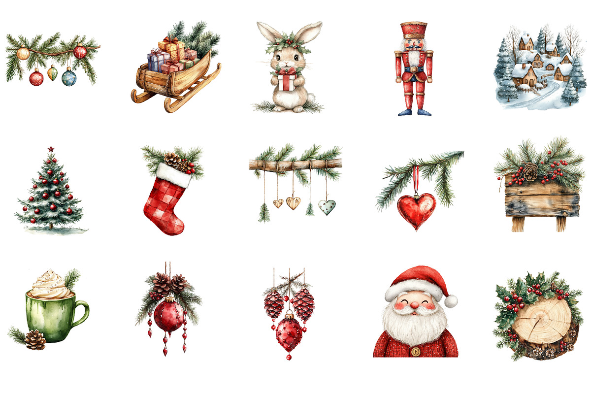 Christmas Winter Watercolor Clipart, an Illustration by Designworld (Photo 2 of 6)