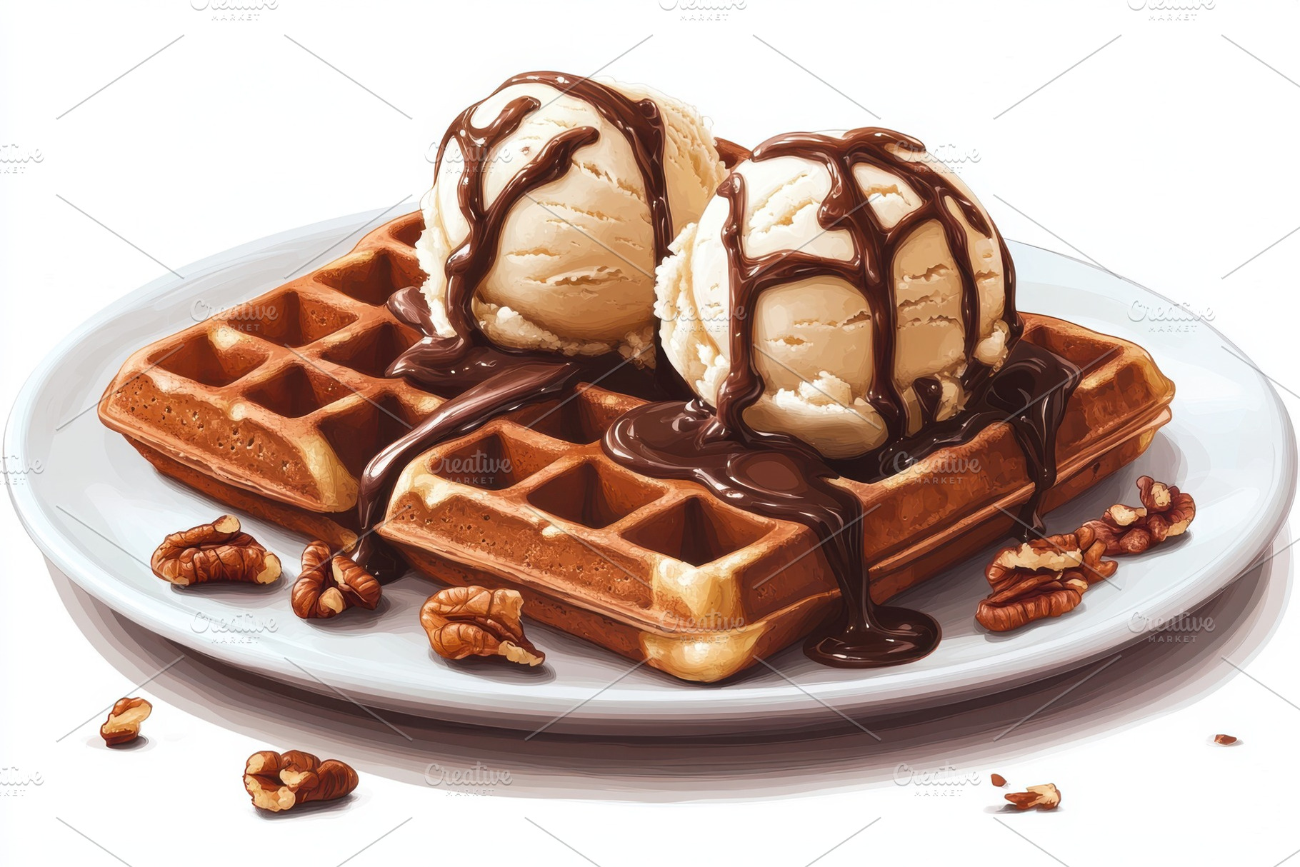 Waffles Ice Cream Chocolate Pecans D, a Background Photo by Pixeness