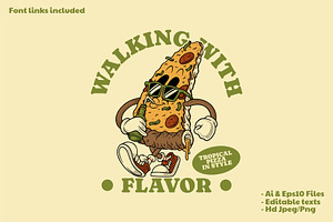 Pizza Walking and Sipping a Drink, a Branding & Logo Template by Judsart