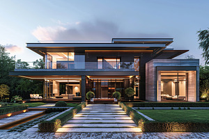Modern house in suburb with beautiful green landscape, an Architecture Photo by AlyaAnd